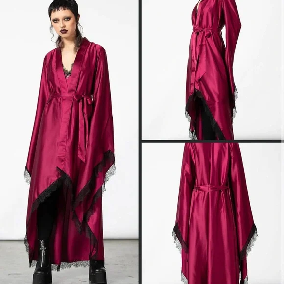 Kill Star Blood Red Fatal Farewell Slip Dress & Devils Lullaby Satin Robe NWT S